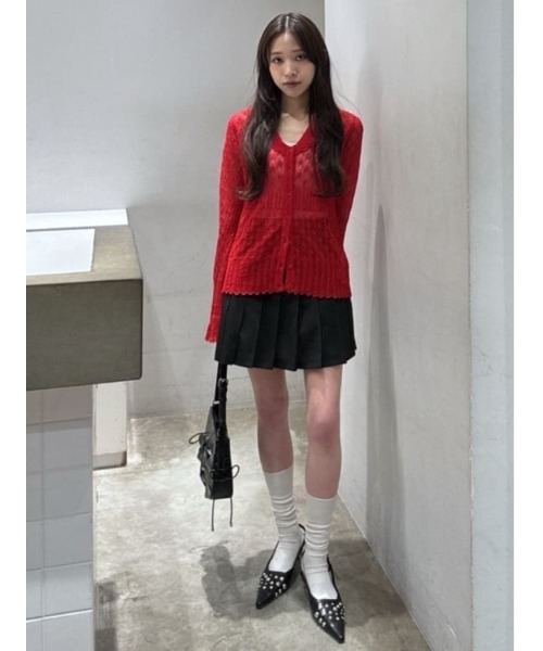SLY(スライ)の「FRILL OPENWORK KNITTING C/D フリルオープンワークニッティングカーディガン 春服 夏服(カーディガン/ボレロ・レディース・オフホワイト/ブラック/レッド・FREE)」の8枚目の写真