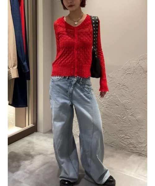 SLY(スライ)の「FRILL OPENWORK KNITTING C/D フリルオープンワークニッティングカーディガン 春服 夏服(カーディガン/ボレロ・レディース・オフホワイト/ブラック/レッド・FREE)」の9枚目の写真