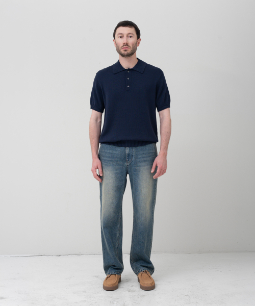 MANNERGRAM(マナーグラム)の「ソフトコットン100 3PLY ポロ 半袖ニット ダークネイビー(ニット/セーター・メンズ・その他・MEDIUM/LARGE/X-LARGE/XX-LARGE)」の2枚目の写真