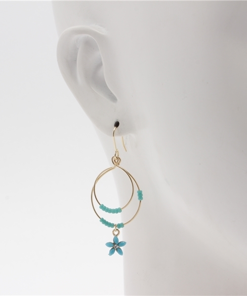 Kahiko(カヒコ)の「【Kahiko】ティアプルメリアピアス(ピアス(両耳用)・レディース・ターコイズブルー/ホワイト・FREE)」の3枚目の写真