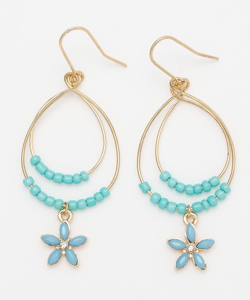 Kahiko(カヒコ)の「【Kahiko】ティアプルメリアピアス(ピアス(両耳用)・レディース・ターコイズブルー/ホワイト・FREE)」の1枚目の写真