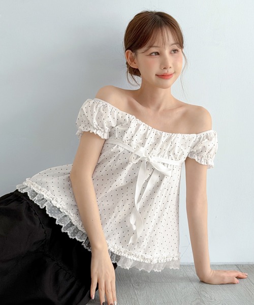 by muni:r(バイ ムニール)の「【レースタイ付き】2WAYドットリボンレースフリルブラウス/2026 SS COLLECTION(シャツ/ブラウス・レディース・ホワイト/ブラック・FREE)」の10枚目の写真