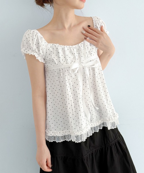 by muni:r(バイ ムニール)の「【レースタイ付き】2WAYドットリボンレースフリルブラウス/2026 SS COLLECTION(シャツ/ブラウス・レディース・ホワイト/ブラック・FREE)」の9枚目の写真