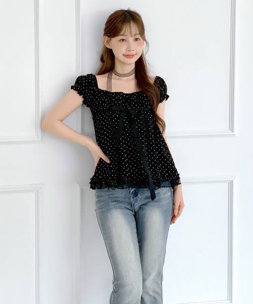 by muni:r(バイ ムニール)の「【レースタイ付き】2WAYドットリボンレースフリルブラウス/2026 SS COLLECTION(シャツ/ブラウス・レディース・ホワイト/ブラック・FREE)」の18枚目の写真