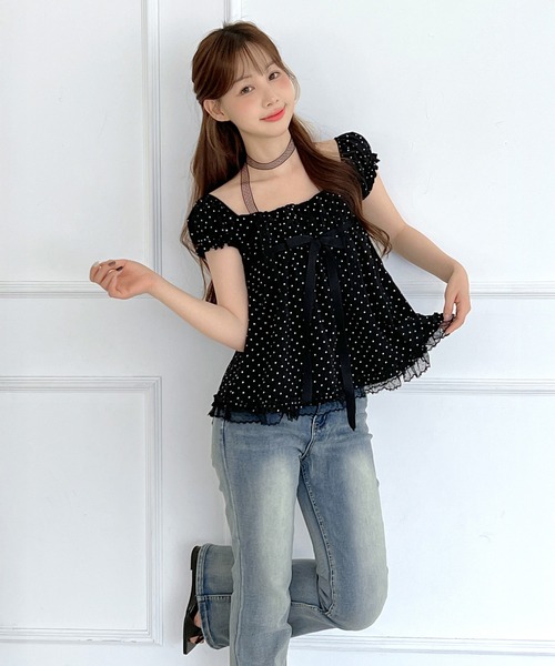 by muni:r(バイ ムニール)の「【レースタイ付き】2WAYドットリボンレースフリルブラウス/2026 SS COLLECTION(シャツ/ブラウス・レディース・ホワイト/ブラック・FREE)」の17枚目の写真