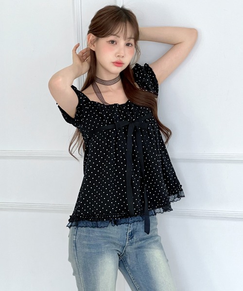 by muni:r(バイ ムニール)の「【レースタイ付き】2WAYドットリボンレースフリルブラウス/2026 SS COLLECTION(シャツ/ブラウス・レディース・ホワイト/ブラック・FREE)」の16枚目の写真