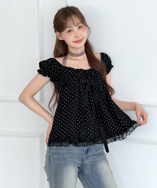 by muni:r(バイ ムニール)の「【レースタイ付き】2WAYドットリボンレースフリルブラウス/2026 SS COLLECTION(シャツ/ブラウス・レディース・ホワイト/ブラック・FREE)」の15枚目の写真
