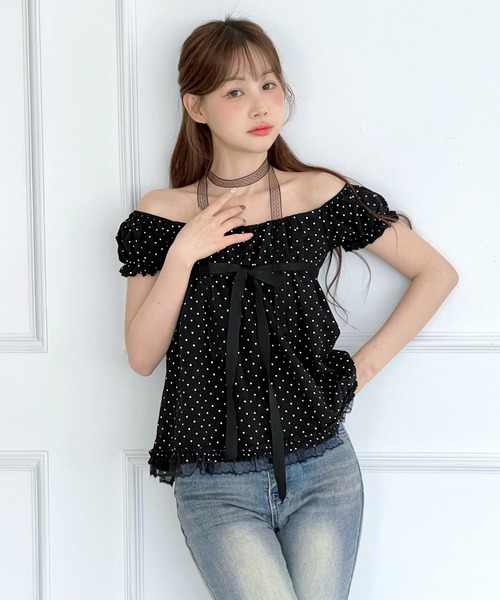 by muni:r(バイ ムニール)の「【レースタイ付き】2WAYドットリボンレースフリルブラウス/2026 SS COLLECTION(シャツ/ブラウス・レディース・ホワイト/ブラック・FREE)」の13枚目の写真