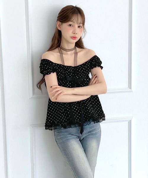 by muni:r(バイ ムニール)の「【レースタイ付き】2WAYドットリボンレースフリルブラウス/2026 SS COLLECTION(シャツ/ブラウス・レディース・ホワイト/ブラック・FREE)」の12枚目の写真