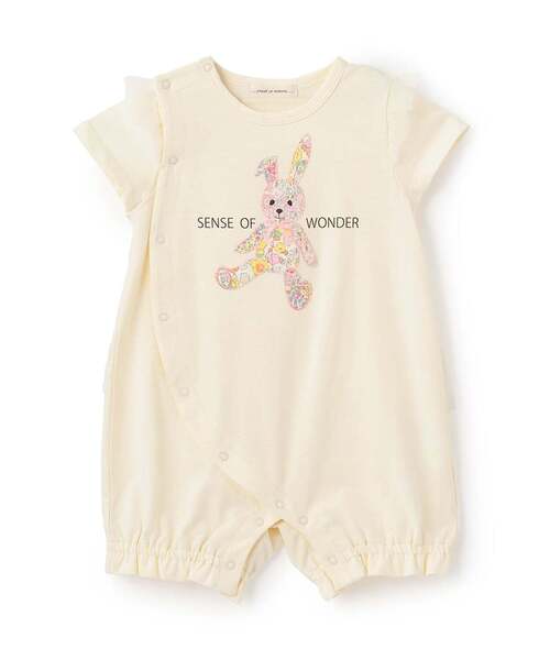 sense of wonder(センスオブワンダー)の「リバティウサクマアップリケ半袖ショートオール(ロンパース・キッズ・ピンク/ホワイト系・70cm/80cm)」の1枚目の写真