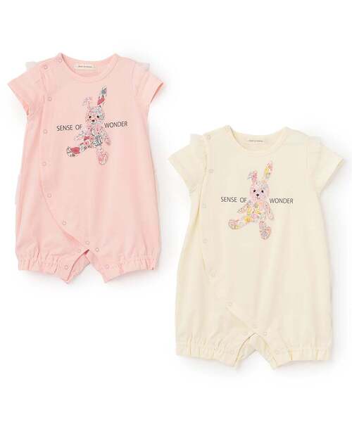 sense of wonder(センスオブワンダー)の「リバティウサクマアップリケ半袖ショートオール(ロンパース・キッズ・ピンク/ホワイト系・70cm/80cm)」の10枚目の写真