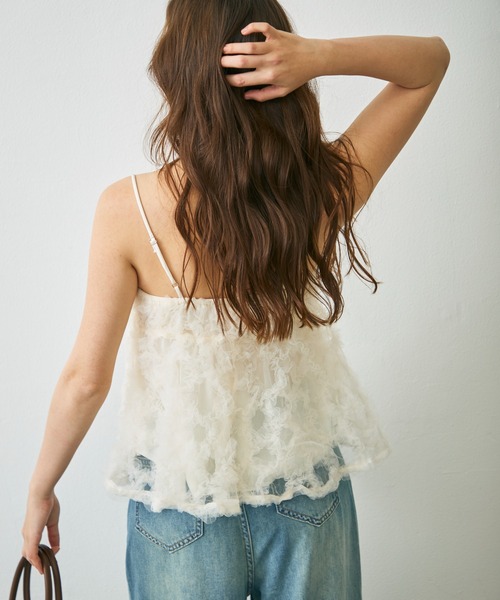 Lunea(ルネア)の「フラワーチュールペプラムキャミソール / flower tulle peplum camisole(キャミソール・レディース・アイボリー/ピンク・FREE)」の6枚目の写真