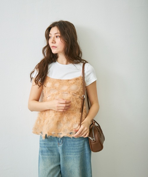 Lunea(ルネア)の「フラワーチュールペプラムキャミソール / flower tulle peplum camisole(キャミソール・レディース・アイボリー/ピンク・FREE)」の9枚目の写真