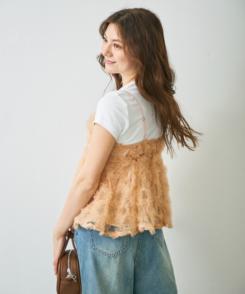 Lunea(ルネア)の「フラワーチュールペプラムキャミソール / flower tulle peplum camisole(キャミソール・レディース・アイボリー/ピンク・FREE)」の10枚目の写真