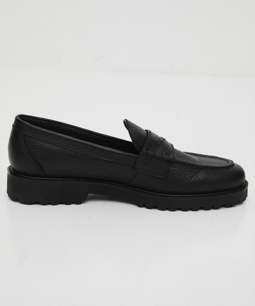 【極美品】YOWE Black 牛革 厚底ローファー Vibramソール 黒 ＋4cmUP】Vibram LEATHER LOAFER ｜本革/牛革/リアルレザー/Vibram