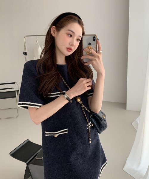 FAVORITO(ファヴォリート)の「ツイードワンピース(ワンピース・レディース・ブルー/ネイビー・L/M/S)」の6枚目の写真