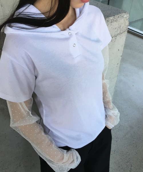 HALEY PESCA(ヘーリーペスカ)の「HALEY PESCA/フェイクレイヤードシアーTシャツ(Tシャツ/カットソー・レディース・ホワイト/グレー・FREE)」の8枚目の写真