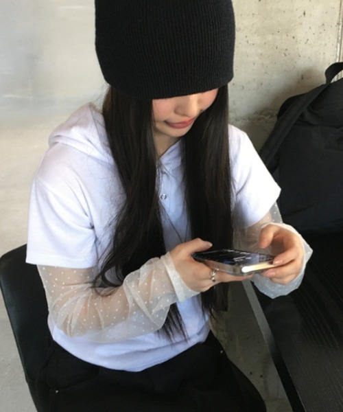 HALEY PESCA(ヘーリーペスカ)の「HALEY PESCA/フェイクレイヤードシアーTシャツ(Tシャツ/カットソー・レディース・ホワイト/グレー・FREE)」の9枚目の写真