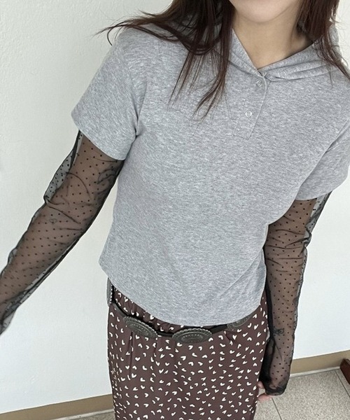 HALEY PESCA(ヘーリーペスカ)の「HALEY PESCA/フェイクレイヤードシアーTシャツ(Tシャツ/カットソー・レディース・ホワイト/グレー・FREE)」の15枚目の写真