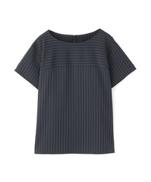 【L】【接触冷感・ウォッシャブル】アセテートストレッチストライプブラウス