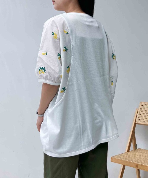 AS KNOW AS plus(アズノゥアズプラス)の「〇切り替え袖刺繍ビッグサイズプルオーバー(Tシャツ/カットソー・レディース・ネイビー/オフホワイト/チャコールグレー・FREE)」の10枚目の写真