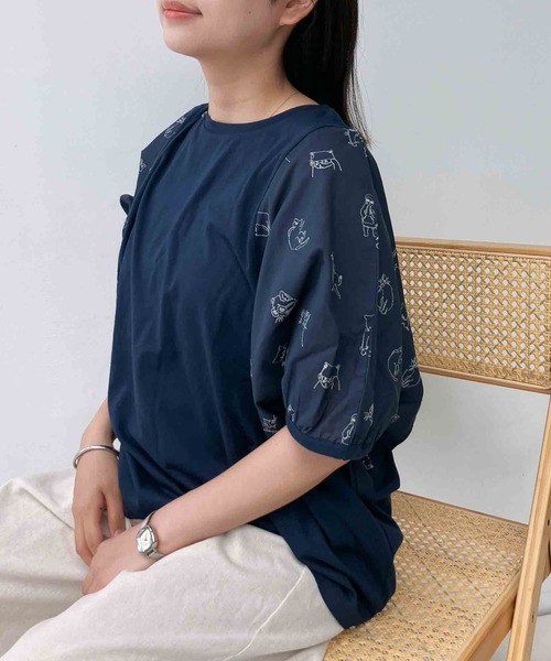 AS KNOW AS plus(アズノゥアズプラス)の「〇切り替え袖刺繍ビッグサイズプルオーバー(Tシャツ/カットソー・レディース・ネイビー/オフホワイト/チャコールグレー・FREE)」の15枚目の写真