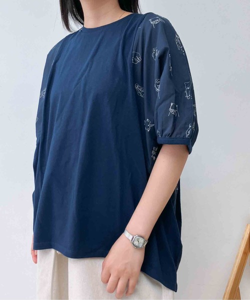 AS KNOW AS plus(アズノゥアズプラス)の「〇切り替え袖刺繍ビッグサイズプルオーバー(Tシャツ/カットソー・レディース・ネイビー/オフホワイト/チャコールグレー・FREE)」の16枚目の写真