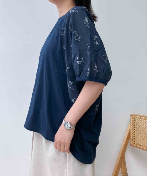 AS KNOW AS plus(アズノゥアズプラス)の「〇切り替え袖刺繍ビッグサイズプルオーバー(Tシャツ/カットソー・レディース・ネイビー/オフホワイト/チャコールグレー・FREE)」の17枚目の写真