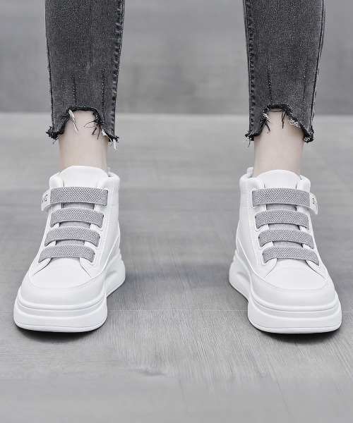 Miniministore(ミニミニストア)の「厚底スニーカーハイカットベルクロ靴韓国風(スニーカー・レディース・グレー/ミント・23.0cm/23.5cm/24.0cm/24.5cm/22.5cm)」の4枚目の写真