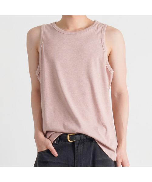 BUTTON SEOUL(ボタンソウル)の「ソフトタッチベーシックスリーブレス(3カラー)(Tシャツ/カットソー・メンズ・ブラック/ホワイト/ピンク・MEDIUM/LARGE/X-LARGE)」の3枚目の写真