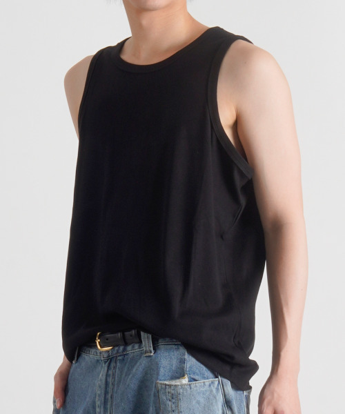 BUTTON SEOUL(ボタンソウル)の「ソフトタッチベーシックスリーブレス(3カラー)(Tシャツ/カットソー・メンズ・ブラック/ホワイト/ピンク・MEDIUM/LARGE/X-LARGE)」の5枚目の写真