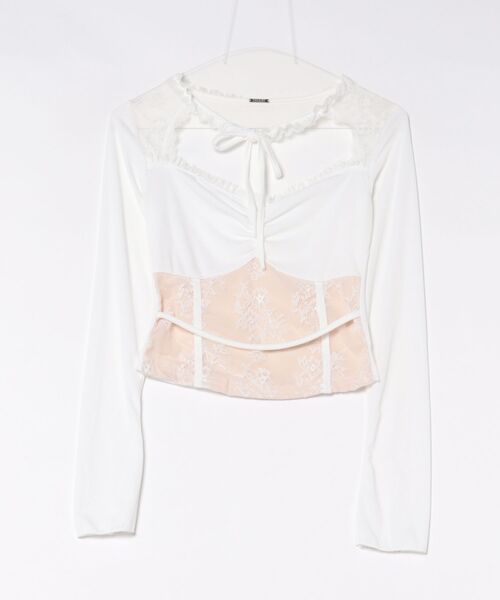 IMARI(イマリ)の「【 IMARI / イマリ 】 レース ドッキング シアー ロングスリーブ トップス(Tシャツ/カットソー・レディース・ブラック/ホワイト・FREE)」の4枚目の写真