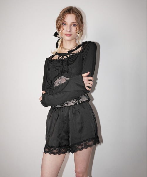 IMARI(イマリ)の「【 IMARI / イマリ 】 レース ドッキング シアー ロングスリーブ トップス(Tシャツ/カットソー・レディース・ブラック/ホワイト・FREE)」の6枚目の写真