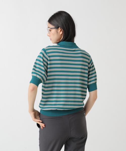 Jack Bunny!!(ジャックバニー)の「【Jack Bunny!!】マルチボーダー半袖ニットポロシャツ(ポロシャツ・レディース・グリーン・LARGE)」の5枚目の写真