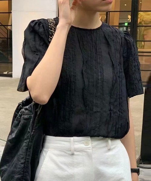 Flugge(フラッジー)の「シアーデザイン半袖カットソー(Tシャツ/カットソー・レディース・ブラック/アイボリー・LARGE/MEDIUM)」の2枚目の写真