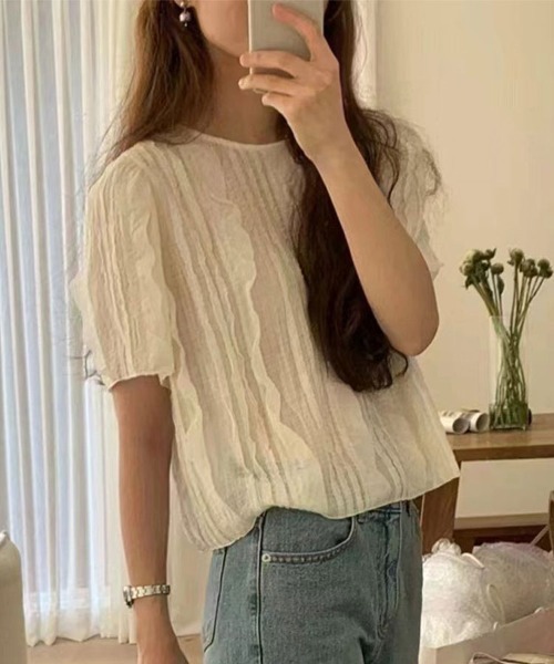 Flugge(フラッジー)の「シアーデザイン半袖カットソー(Tシャツ/カットソー・レディース・ブラック/アイボリー・LARGE/MEDIUM)」の3枚目の写真