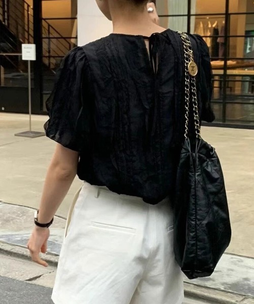 Flugge(フラッジー)の「シアーデザイン半袖カットソー(Tシャツ/カットソー・レディース・ブラック/アイボリー・LARGE/MEDIUM)」の4枚目の写真
