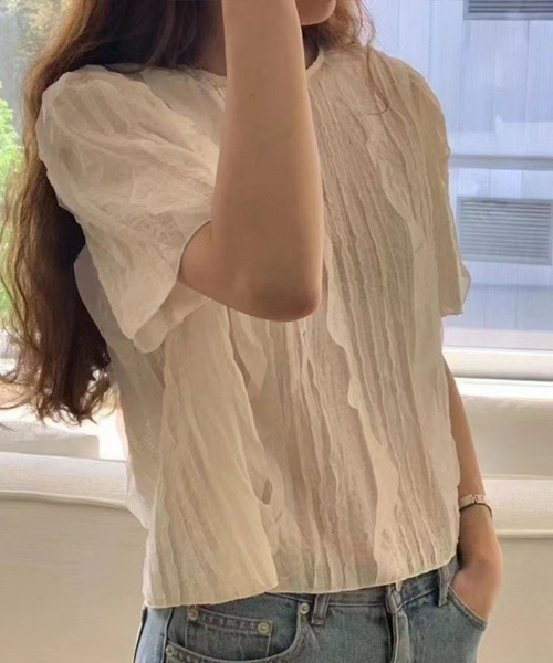 Flugge(フラッジー)の「シアーデザイン半袖カットソー(Tシャツ/カットソー・レディース・ブラック/アイボリー・LARGE/MEDIUM)」の6枚目の写真