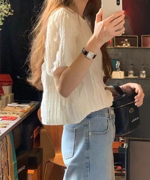Flugge(フラッジー)の「シアーデザイン半袖カットソー(Tシャツ/カットソー・レディース・ブラック/アイボリー・LARGE/MEDIUM)」の7枚目の写真