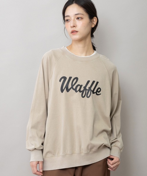 Munich（ミューニック）の「コットンジャージ「waffle」ロゴプリント ドルマンスリーブスウェット（Tシャツ/カットソー・レディース・カーキ/ベージュ/ブラック・FREE）」の16枚目の写真