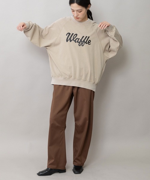 Munich（ミューニック）の「コットンジャージ「waffle」ロゴプリント ドルマンスリーブスウェット（Tシャツ/カットソー・レディース・カーキ/ベージュ/ブラック・FREE）」の21枚目の写真