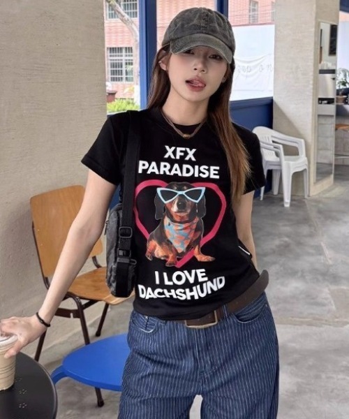 AVYL(アヴィル)の「ハートグラフィックアニマルTシャツ(Tシャツ/カットソー・レディース・ホワイト/ブラック・M)」の2枚目の写真
