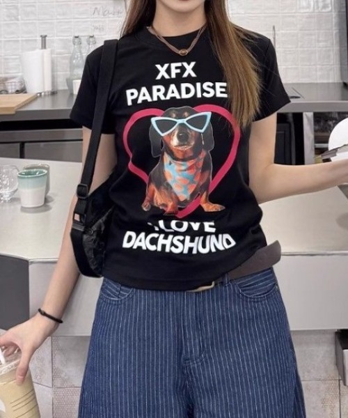 AVYL(アヴィル)の「ハートグラフィックアニマルTシャツ(Tシャツ/カットソー・レディース・ホワイト/ブラック・M)」の7枚目の写真