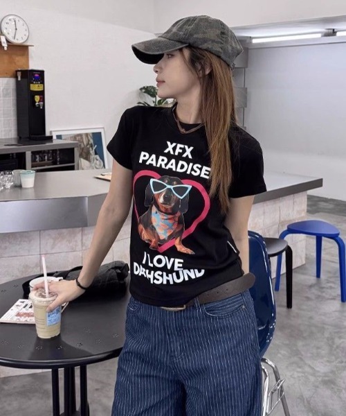 AVYL(アヴィル)の「ハートグラフィックアニマルTシャツ(Tシャツ/カットソー・レディース・ホワイト/ブラック・M)」の6枚目の写真