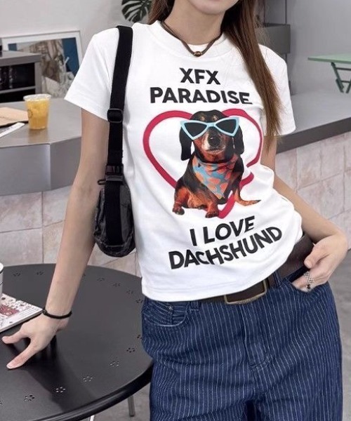 AVYL(アヴィル)の「ハートグラフィックアニマルTシャツ(Tシャツ/カットソー・レディース・ホワイト/ブラック・M)」の3枚目の写真