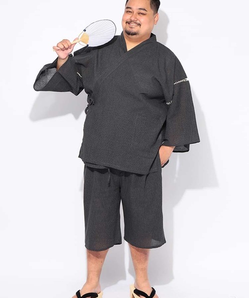 セットアップ 甚平 半袖 ショートパンツ メンズ 大きいサイズ しじら