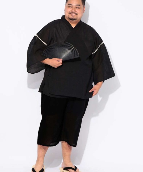 セットアップ 甚平 半袖 ショートパンツ メンズ 大きいサイズ しじら