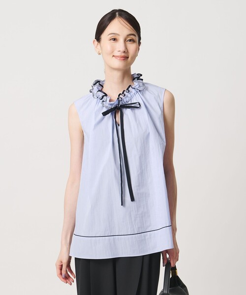UNITED ARROWS（ユナイテッドアローズ）の「スタンド フリル ノースリーブ ブラウス ‐ウォッシャブル‐（シャツ/ブラウス・レディース・ホワイト/ライトブルー/ネイビー・FREE）」の3枚目の写真