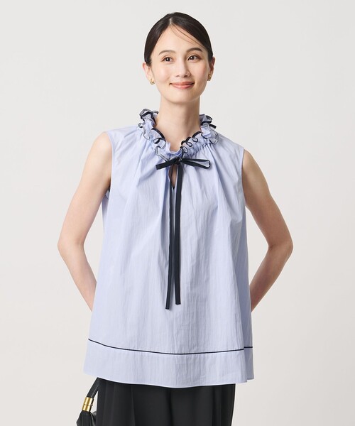 UNITED ARROWS（ユナイテッドアローズ）の「スタンド フリル ノースリーブ ブラウス ‐ウォッシャブル‐（シャツ/ブラウス・レディース・ホワイト/ライトブルー/ネイビー・FREE）」の4枚目の写真