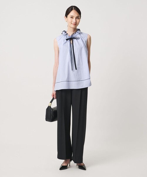 UNITED ARROWS（ユナイテッドアローズ）の「スタンド フリル ノースリーブ ブラウス ‐ウォッシャブル‐（シャツ/ブラウス・レディース・ホワイト/ライトブルー/ネイビー・FREE）」の6枚目の写真